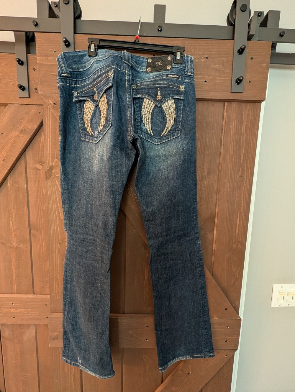 Miss Me Blue Bootcut Jeans with Embellished Wing Pockets